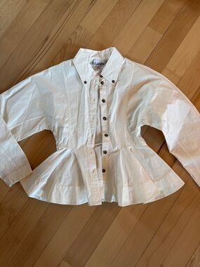 Ganni White Peplum Button-Front Kids Blouse
